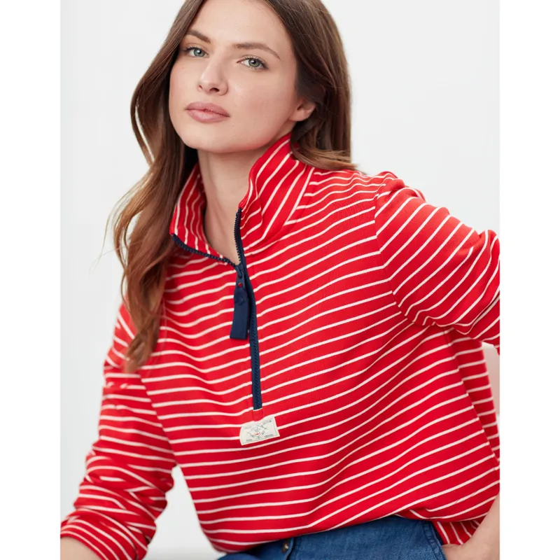 Joules Pip Casual Half Zipped Sweatshirt - Red Cream Stripe -2